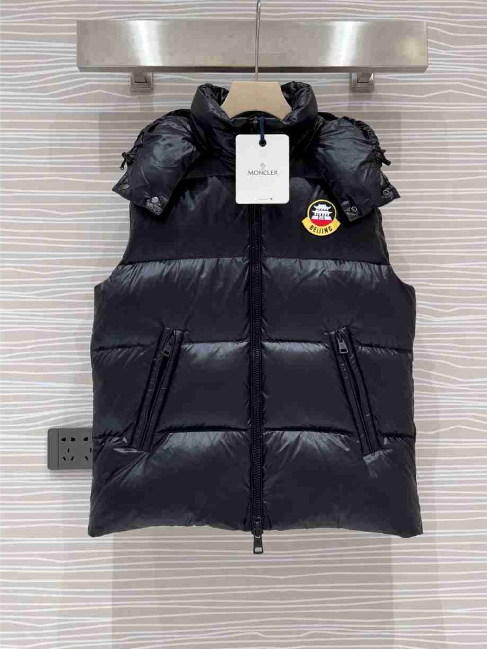 Moncler Black Quilted Down Vest with Badge
